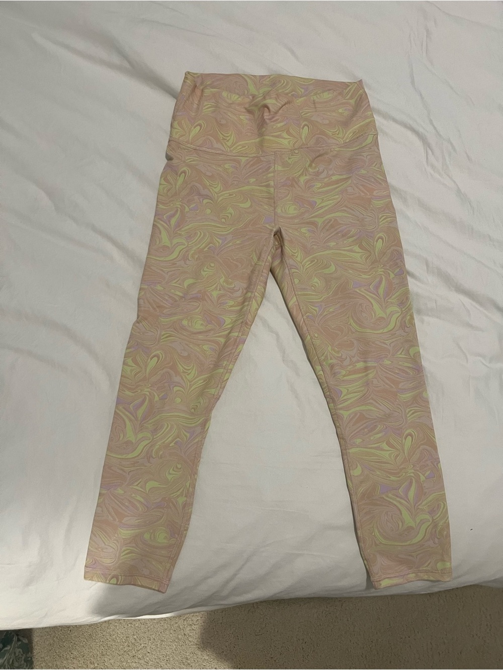 Fabletics Pink & Lime Marble-Print Leggings